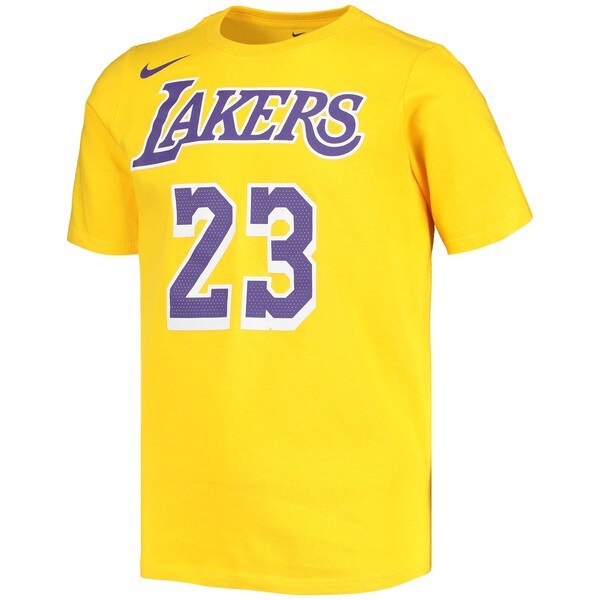 LeBron James Los Angeles Lakers Nike Youth Logo Name & Number Performance T-Shirt - Gold