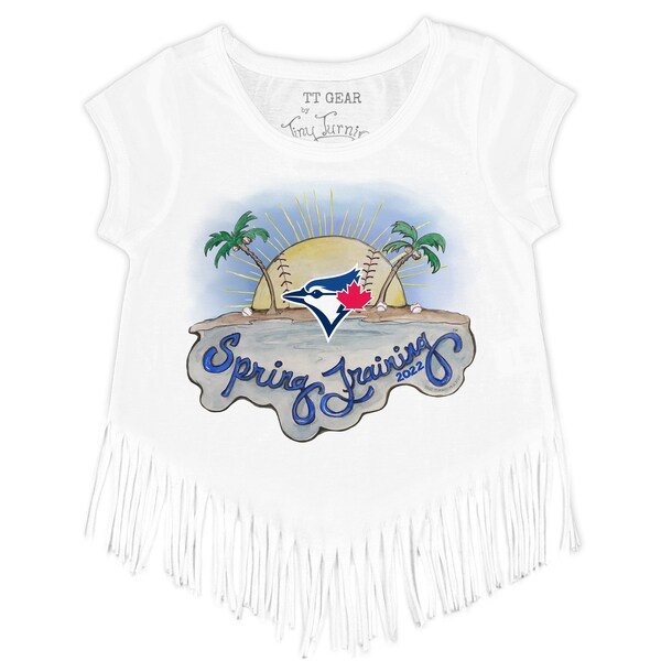 Toronto Blue Jays Tiny Turnip Girls Toddler 2022 Spring Training Fringe T-Shirt - White