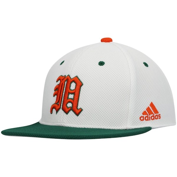Miami Hurricanes adidas On-Field Baseball Fitted Hat - White/Green