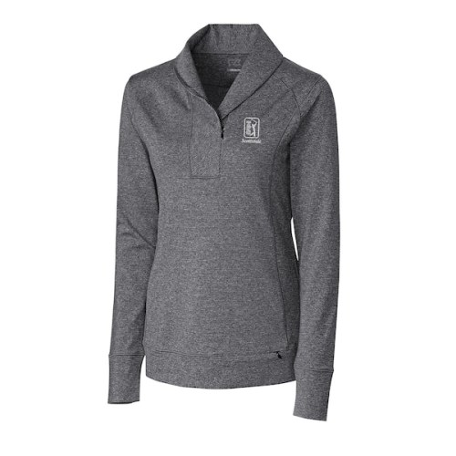 TPC Scottsdale Cutter & Buck Women's Shoreline Half-Zip Pullover Sweatshirt - Heather Charcoal