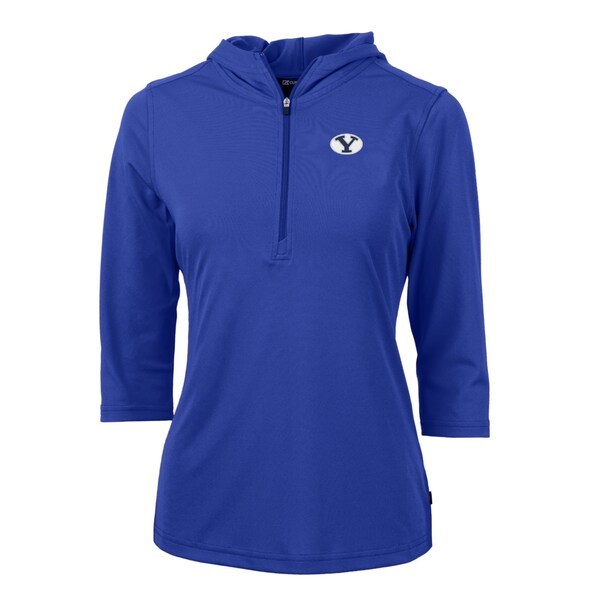 BYU Cougars Cutter & Buck Women's Virtue Eco Pique Half-Zip 3/4 Sleeve Pullover Hoodie - Blue