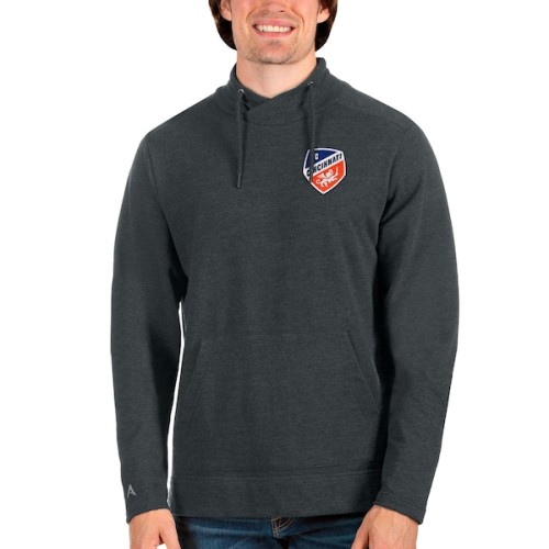FC Cincinnati Antigua Reward Crossover Neckline Pullover Sweatshirt - Heathered Charcoal