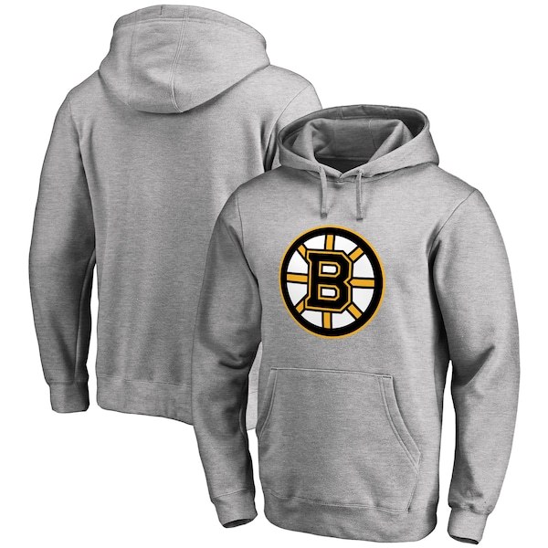 Boston Bruins Fanatics Branded Primary Team Logo Fleece Pullover Hoodie - Heathered Gray