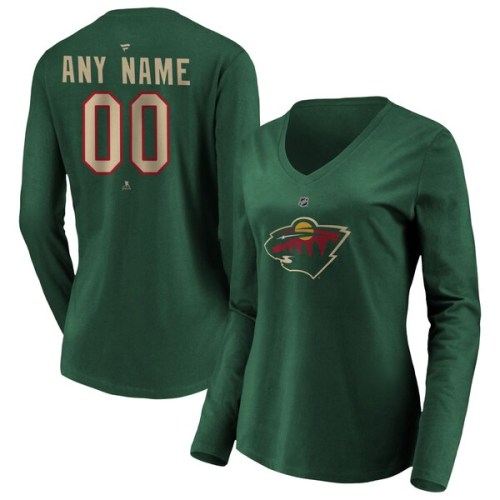 Minnesota Wild Fanatics Branded Women's Team Authentic Personalized Name & Number V-Neck Long Sleeve T-Shirt - Green