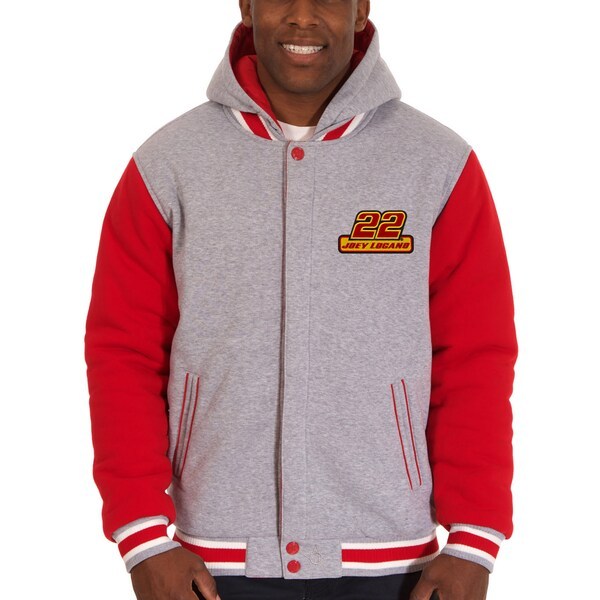 Joey Logano JH Design Fleece Varsity Jacket - Gray/Red