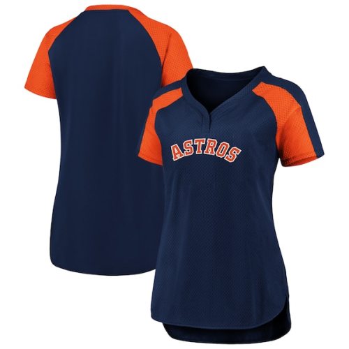 Houston Astros Fanatics Branded Women's Plus Size Iconic League Diva Raglan V-Neck T-Shirt - Navy/Orange