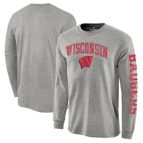 Wisconsin Badgers Distressed Arch Over Logo Long Sleeve Hit T-Shirt - Heathered Gray