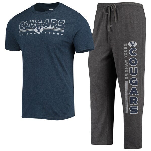 BYU Cougars Concepts Sport Meter T-Shirt & Pants Sleep Set - Heathered Charcoal/Navy