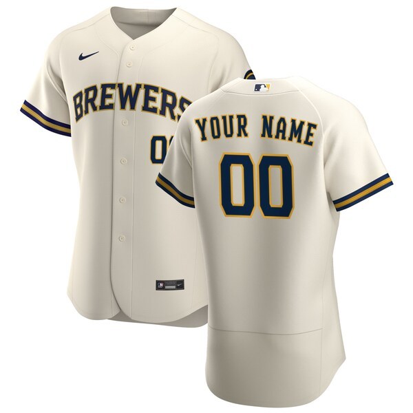 Milwaukee Brewers Nike Home Authentic Custom Patch Jersey - Cream