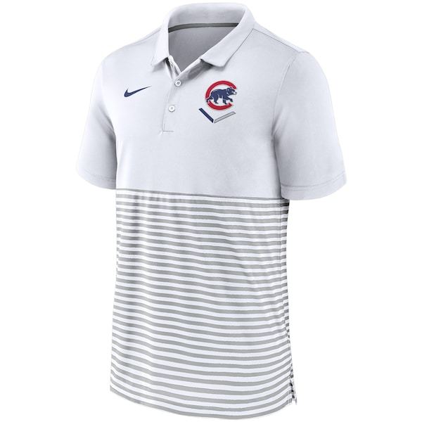 Chicago Cubs Nike Home Plate Striped Polo - White/Gray