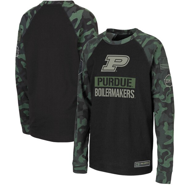 Purdue Boilermakers Colosseum Youth OHT Military Appreciation Raglan Long Sleeve T-Shirt - Black/Camo