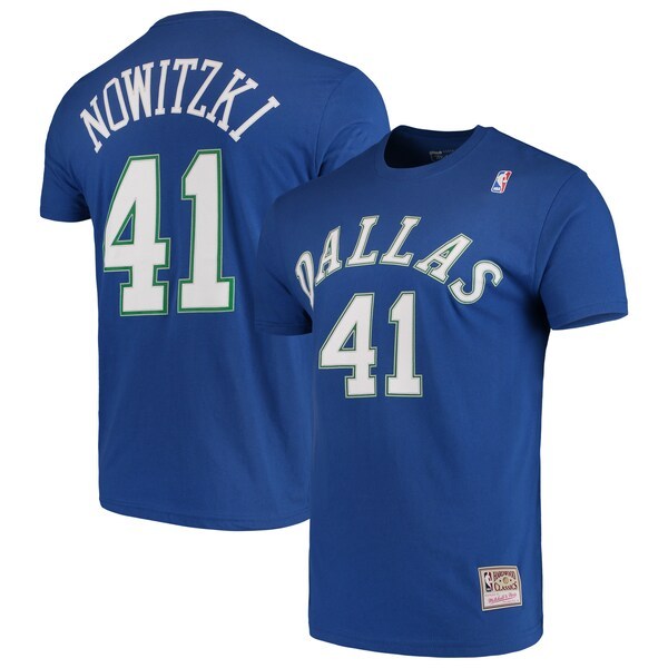 Dirk Nowitzki Dallas Mavericks Mitchell & Ness Hardwood Classics Team Name & Number T-Shirt - Blue