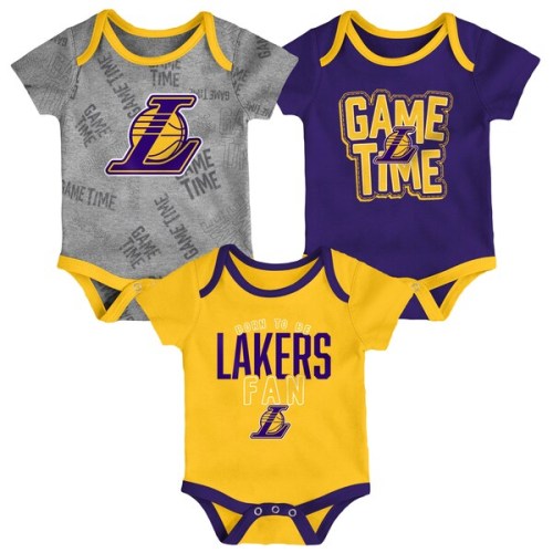 Los Angeles Lakers Infant Game Time Three-Piece Bodysuit Set - Gold/Purple/Heathered Gray