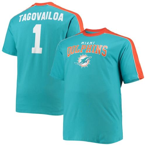 Tua Tagovailoa Miami Dolphins Fanatics Branded Big & Tall Sleeve Panel Player Name & Number T-Shirt - Aqua