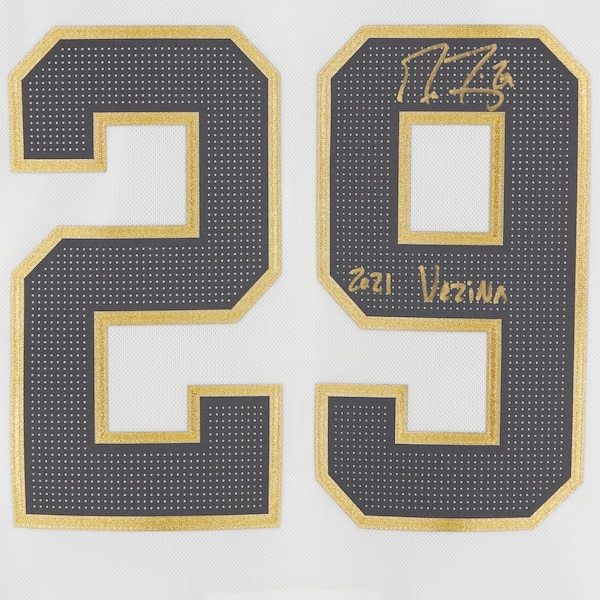 Marc-Andre Fleury Vegas Golden Knights Fanatics Authentic Autographed White adidas Authentic Jersey with ''2021 Vezina'' Inscription
