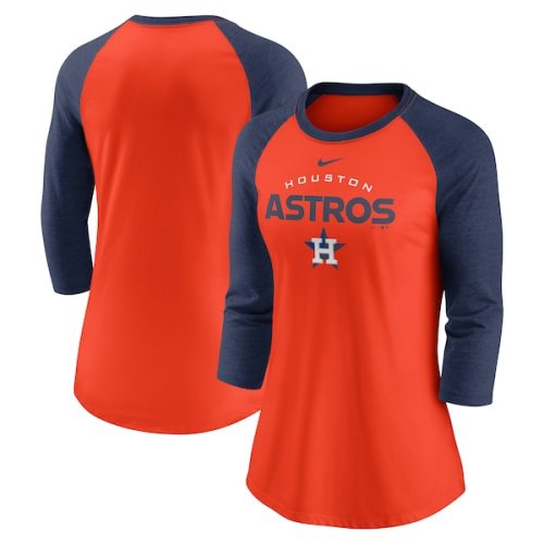 Houston Astros Nike Women's Modern Baseball Arch Tri-Blend Raglan 3/4-Sleeve T-Shirt - Orange/Navy