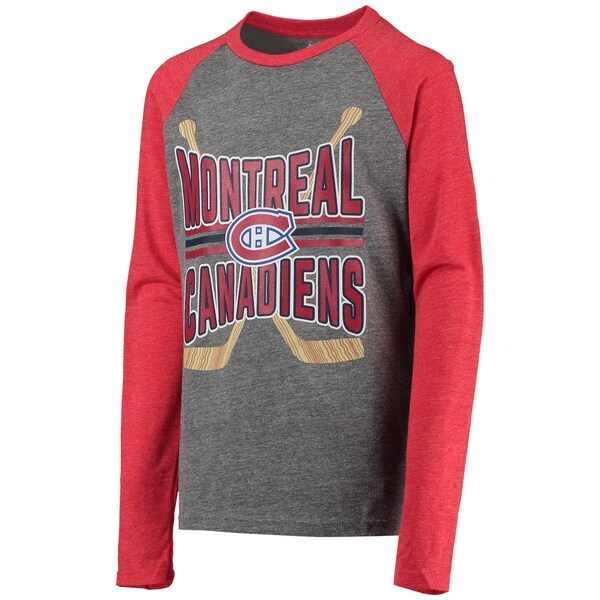 Montreal Canadiens Youth Square Up Raglan Tri-Blend Long Sleeve T-Shirt - Heathered Gray/Heathered Red