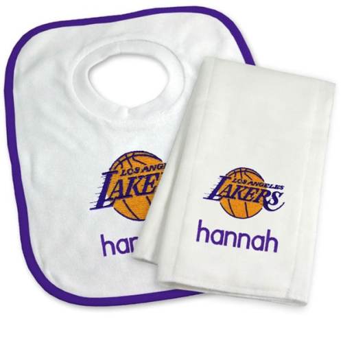 Los Angeles Lakers Newborn & Infant Personalized Bib & Burp Cloth Set - White