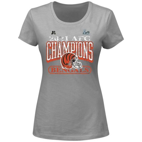 Cincinnati Bengals Fanatics Branded Women's 2021 AFC Champions Plus Size Classic Play Scoop Neck T-Shirt - Heathered Gray