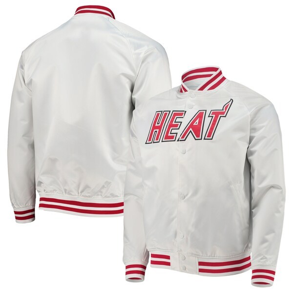 Miami Heat Mitchell & Ness Throwback Hardwood Classics Satin Full-Snap Raglan Jacket - White