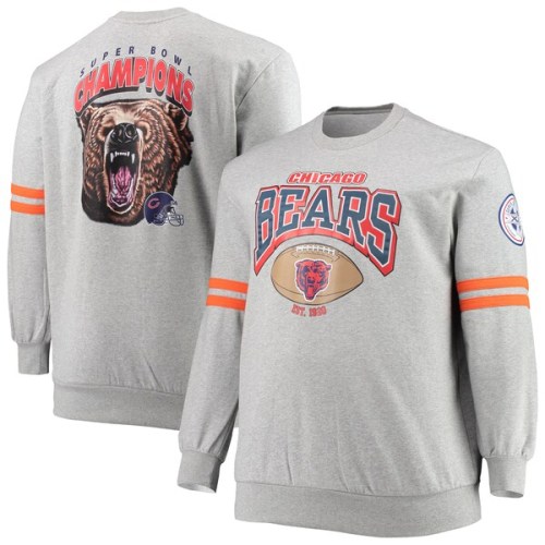 Chicago Bears Mitchell & Ness Big & Tall Allover Print Pullover Sweatshirt - Heathered Gray