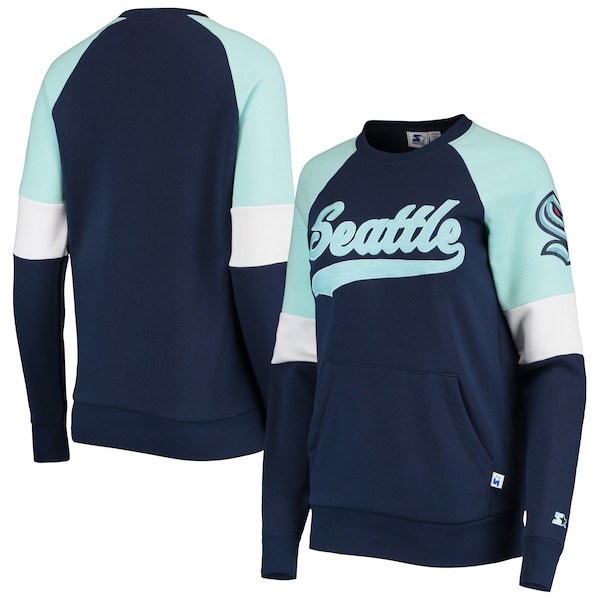 Seattle Kraken Starter Women's Playmaker Raglan Pullover Sweatshirt - Deep Sea Blue/Light Blue