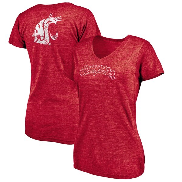 Washington State Cougars Fanatics Branded Women's Slab Serif Space Dye Tri-Blend V-Neck T-Shirt - Crimson