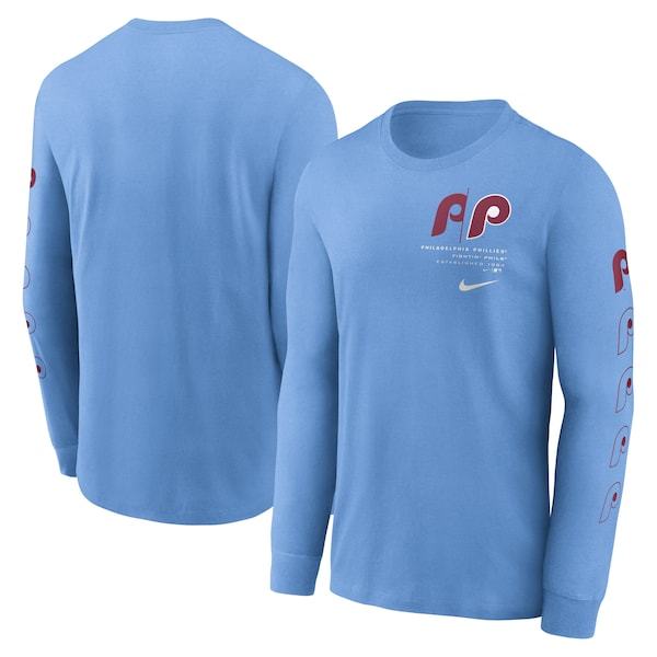 Philadelphia Phillies Nike Team Slider Tri-Blend Long Sleeve T-Shirt - Light Blue
