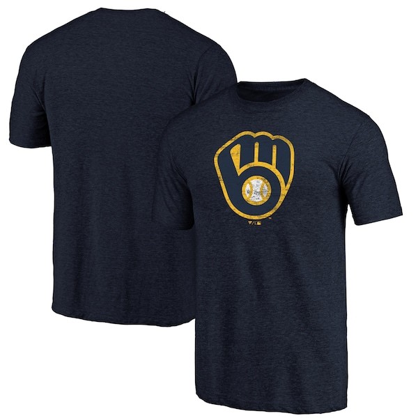 Milwaukee Brewers Fanatics Branded Weathered Official Logo Tri-Blend T-Shirt - Navy