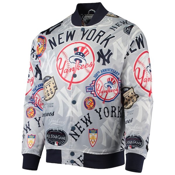 New York Yankees Pro Standard Allover Print Satin Full-Snap Jacket - Gray