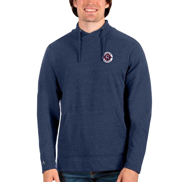 New England Revolution Antigua Reward Crossover Neckline Pullover Sweatshirt - Heathered Navy