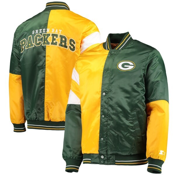 Green Bay Packers Starter Leader Varsity Satin Full-Snap Jacket - Green/Gold