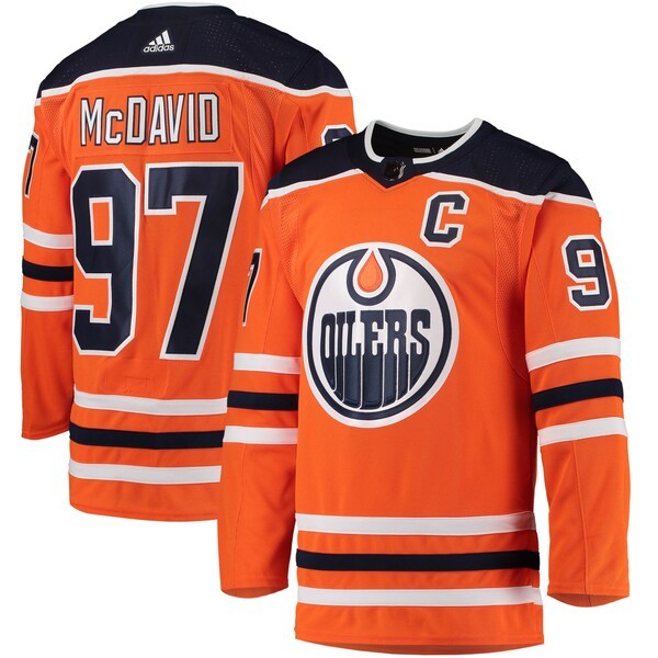 Connor McDavid Edmonton Oilers adidas Home Captain Patch Primegreen Authentic Pro Player Jersey - Orange