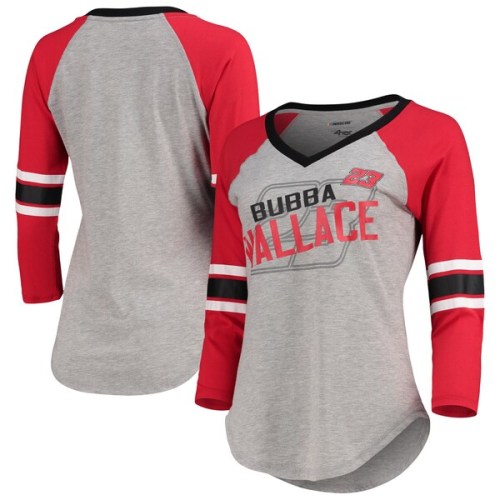 Bubba Wallace G-III 4Her by Carl Banks Women's Star Club Raglan 3/4-Sleeve V-Neck T-Shirt - Heathered Gray/Red