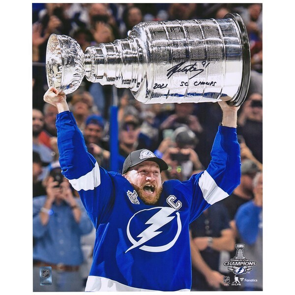 Steven Stamkos Tampa Bay Lightning Fanatics Authentic Autographed 2021 Stanley Cup Champions 16" x 20" Raising Cup Photograph with "2021 SC Champs" Inscription