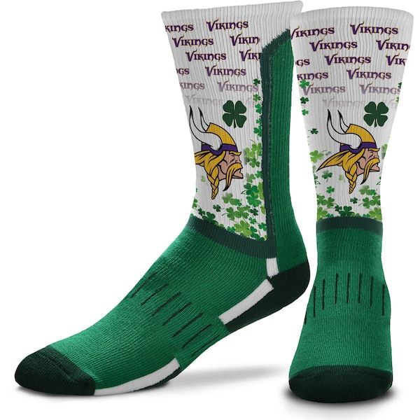 Minnesota Vikings For Bare Feet Four Leaf St. Patrick's Day V-Curve Crew Socks