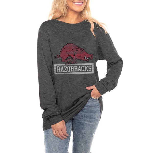 Arkansas Razorbacks Gameday Couture Women's Tailgate Club Luxe Boyfriend Long Sleeve T-Shirt - Charcoal