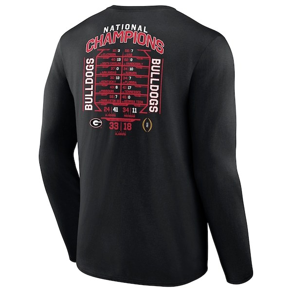 Georgia Bulldogs Fanatics Branded College Football Playoff 2021 National Champions Schedule Long Sleeve T-Shirt - Black