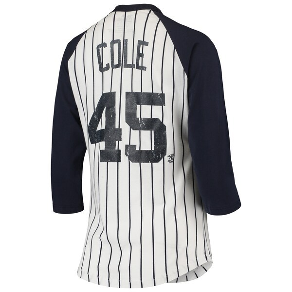 Gerrit Cole New York Yankees Majestic Threads Women's Pinstripe Player Name & Number Raglan 3/4-Sleeve T-Shirt - White/Navy