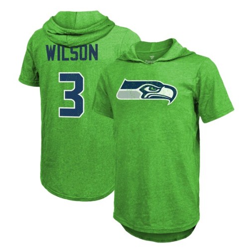Russell Wilson Seattle Seahawks Majestic Threads Player Name & Number Tri-Blend Hoodie T-Shirt - Neon Green