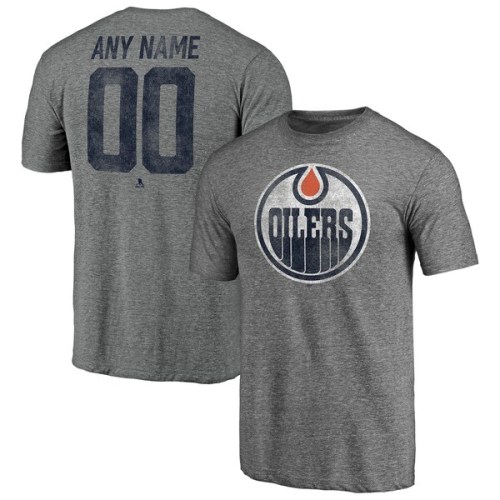 Edmonton Oilers Fanatics Branded Heritage Any Name & Number Tri-Blend T-Shirt - Heathered Gray