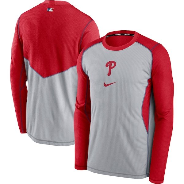 Philadelphia Phillies Nike Authentic Collection Game Performance Pullover Sweatshirt - Gray/Red