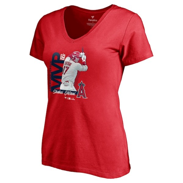 Shohei Ohtani Los Angeles Angels Fanatics Branded Women's 2021 AL MVP V-Neck T-Shirt - Red