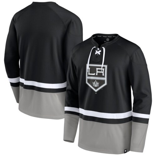 Los Angeles Kings Fanatics Branded Super Mission Slapshot Lace-Up Pullover Sweatshirt - Black/Silver