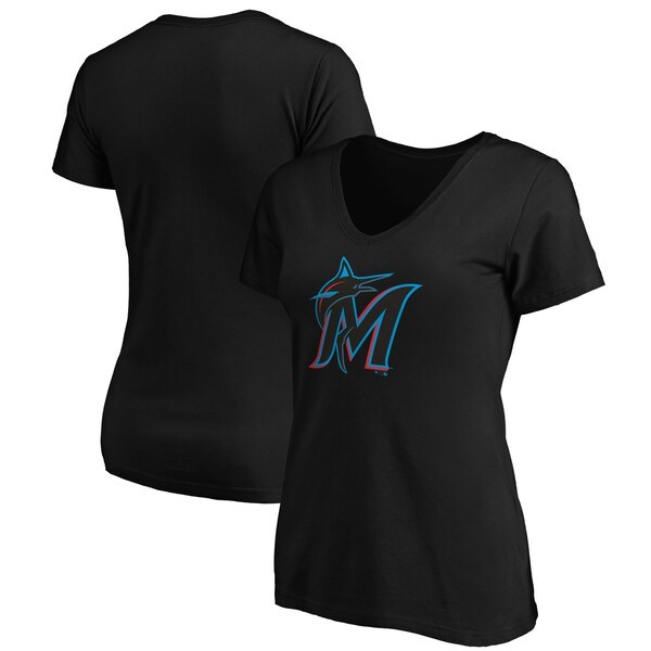 Miami Marlins Fanatics Branded Women's Core Official Logo V-Neck T-Shirt - Black