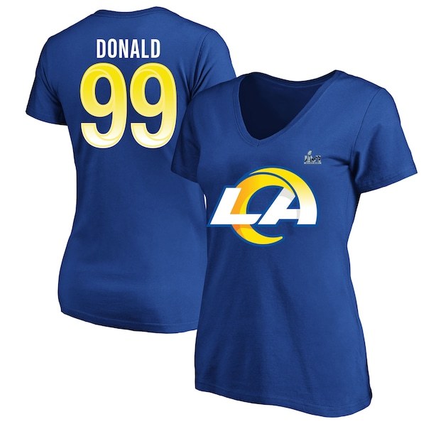 Aaron Donald Los Angeles Rams Fanatics Branded Women's Super Bowl LVI Bound Plus Size Name & Number V-Neck T-Shirt - Royal