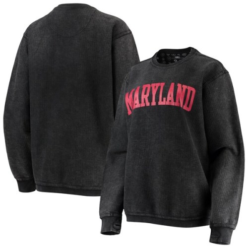 Maryland Terrapins Pressbox Women's Comfy Cord Vintage Wash Basic Arch Pullover Sweatshirt - Black