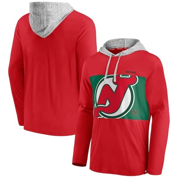 New Jersey Devils Fanatics Branded Block Party Unmatched Skill Pullover Hoodie - Red/Kelly Green