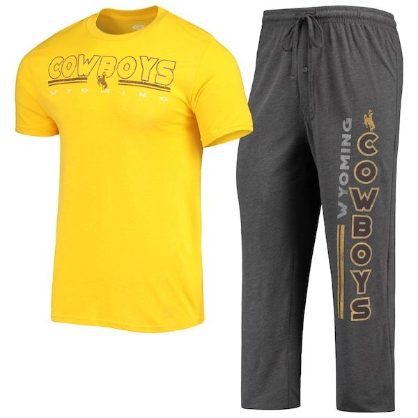 Wyoming Cowboys Concepts Sport Meter T-Shirt & Pants Sleep Set - Heathered Charcoal/Gold