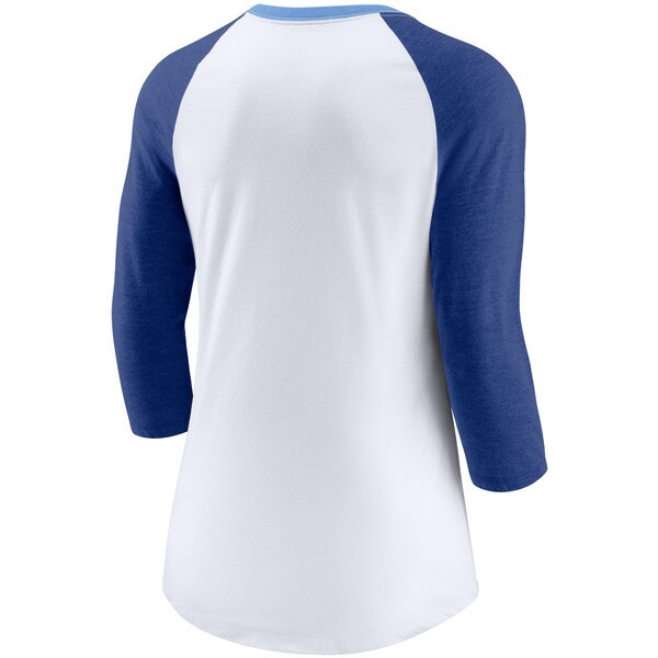 Kansas City Royals Nike Women's Color Split Tri-Blend 3/4-Sleeve Raglan T-Shirt - White/Heathered Royal